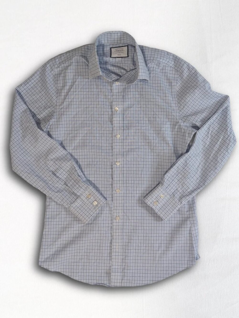 Charles Tyrwhitt Men's 15/33 Slim Fit Non-Iron Dress Shirt Blue Check
